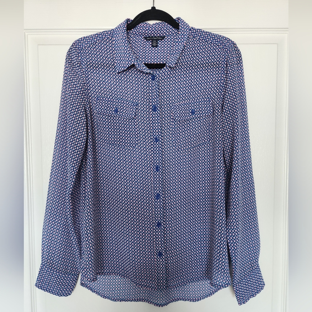 Bold Patterned Button-Up Blouse